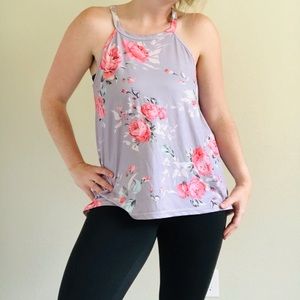 Gray with Pink Flowers Tank Top